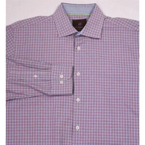 Tattersall London Blue/Red Check Plaid Cotton Dress Shirt 16.5-34/35